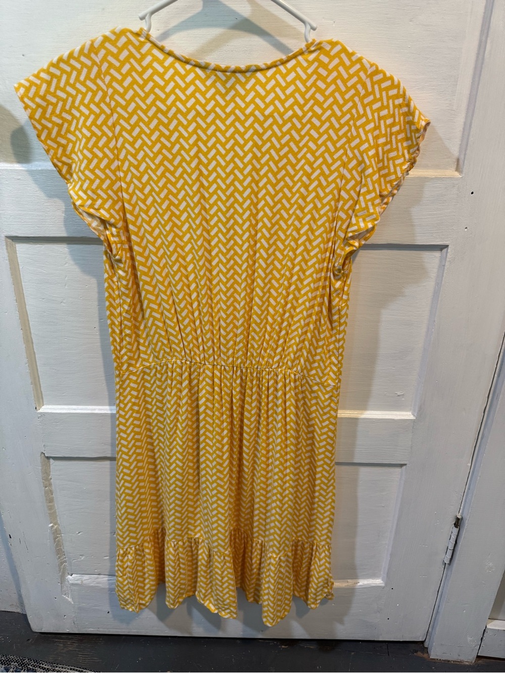 Banana Republic Factory Yellow Geometric Tiered Button Front Mini Dress XS - Picture 6 of 7